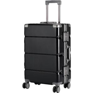 Effen Kleur Koffer Aluminium Frame Grote Capaciteit Reizen Hoge Trolley Case Wachtwoord Koffer 20 Inch Bagage, Zwart, 28