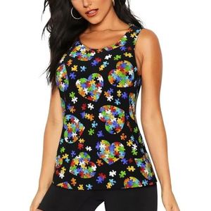 Autisme Bewustzijn Puzzel Stukken Hart Print Tank Tops Yoga Hardlopen Wandelen Outdoor Activiteiten Casual Dagelijks Dragen Avontuur, Zwart, S
