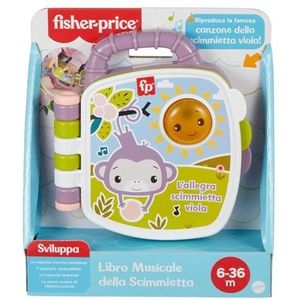 Fisher-Price - Het liedboek van de paarse apen, muziekboek met lichten en geluiden om te leren, Italiaanse versie, kinderspeelgoed, 6+ maanden, JFN06