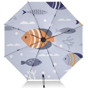 FRODOTGV Batfish Blauw Oranje Compacte Paraplu Opvouwbare Omgekeerde Reisparaplu voor Regen Zon 8 Ribben Grote Winddichte UV Paraplu Automatisch voor Vrouwen