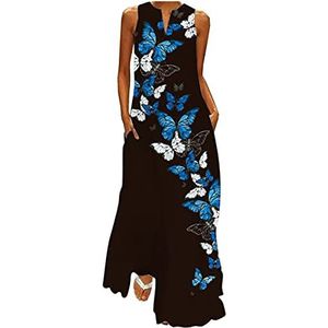 Boan Maxi-jurk voor dames, lang, tuniek, bohemienjurk, bloemenpatroon, V-hals, mouwloos, comfortabel, voor zomer, strandjurk, maat Plus - multi - 42