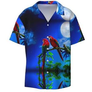 OdDdot Papegaaien Print Heren Overhemden Atletische Slim Fit Korte Mouw Casual Business Button Down Shirt, Zwart, 4XL