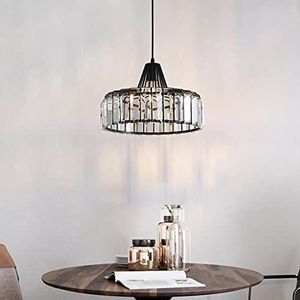 Hanglamp kristal vintage eettafel lamp, kroonluchter moderne ronde eetkamerlamp, elegante kristallen lamp, LED E27 zwart hanglamp voor kantoor, woonkamer, keuken, café, in hoogte verstelbaar, Ø25 cm