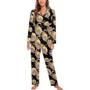 Cat Fly Space Pyjama met lange mouwen voor vrouwen, klassieke nachtkleding, nachtkleding, zachte pyjama's, loungesets