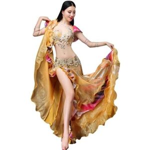 Goud,L,PONNYC Buikdansjurken Voor Dames Buikdansoutfit Met Strass Buikdans Crop Top Bh En Heupsjaal 2 Delig Indiaas Bollywood Halloween Kostuum
