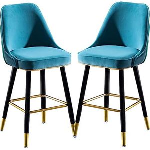 GZDZ Barstoelen Hoge Barkrukken Set van 2 Fluwelen Gestoffeerde Armloze Barkrukken Counter Hoogte Bar Stoelen met Terug Keuken Counter Hoogte Moderne Pub Stoelen (Blauw, Hoogte: 65CM)