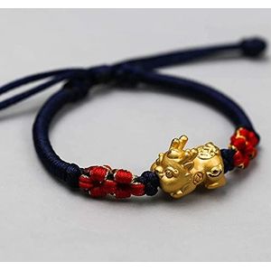Armbanden met kralen PIXIU Perzikbloesem Knoop Handgeweven Bedelarmband Vriendschapsarmbanden Feng Shui Lucky Chinese cadeaus for vrouwen Mannen trekken geld aan Cinnaber (Color : Silver)