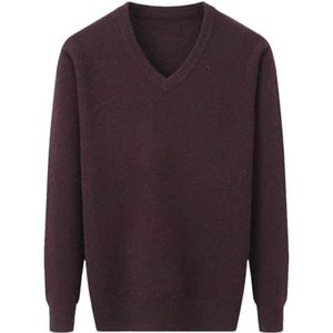 100% Solid Cashmere Grote Mannen Jas Casual V-hals Computer Gebreide Dikke Truien Trui, Fuchsia, M