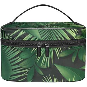 Draagbare Make-up Tas Reizen Cosmetische Zakken Voor Vrouwen Meisjes Rits Pouch Case Organizer Groene Bladeren Gebladerte Plant, Meerkleurig, 22.5x15x13.8cm/8.9x5.9x5.4in