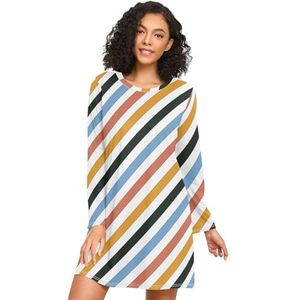 LI ZHI XIN Nachthemd met lange mouwen voor dames, nachthemden, nachthemden, slaapkleding, ronde hals, losse grote maten, nachtkleding Xxxl XXL, kleurrijke diagonale strepen, Meerkleurig, S