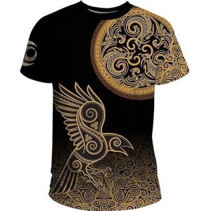 Celtic Raven Totem Hoodie, Viking Keltische Knoop 3D-geprint Los Casual Sweatshirt met Lange Mouwen, Paar Zomer Harajuku Fashion Street Ademend Mesh T-shirt(Color:T-shirt,Size:3XL)