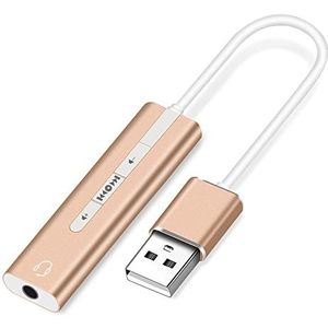 Externe Geluidskaart, USB Type A naar 3,5 mm Audio Jack Adapter, Headset Audio Adapter Kabel, Compatibel met PC, Laptop, Headset, Luidspreker, Windows (Goud)
