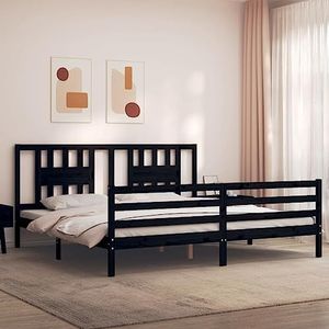 AJJHUUKI Bedden & accessoires Bedframe met hoofdeinde, zwart, 200x200 cm, massief houten meubels