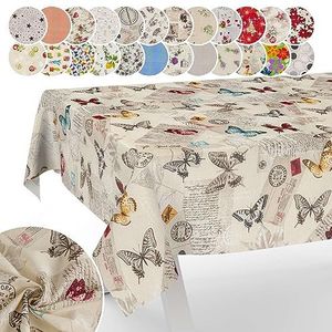 Anro Tafelkleed, stof, textiel, afwasbaar tafellinnen, tafelzeil, katoen, polyester, voor binnen en buiten, vlinders, 180 x 120 cm