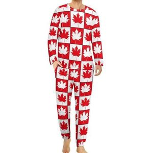 Canada Day Maple Leaf Comfortabele heren pyjama set ronde hals lange mouwen loungewear met zakken 4XL