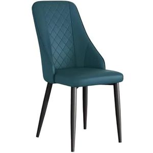 Maaltijd Stoelen Eetkamerstoelen PU-lederen comfortabele stoelen met zwarte metalen poten for keuken, eetkamer, woonkamer, restaurant(Blue)