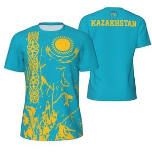 Sport T-Shirt Vintage Kazachstan Vlag Graan Tees 3D Gedrukt voor Fitness Running Voetbal, Meerkleurig, S