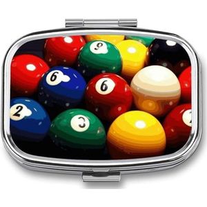 Kleur Biljart Pillendoos, 2 Compartiment Geneeskunde Pil Case, Draagbare Pil Organizer voor Pocket Of Portemonnee Decoratieve Metalen Geneeskunde Vitamine Organizer