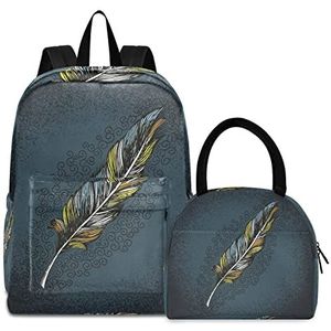 Kunststof, zwarte veren, boekentas, lunchpakket, schoudertas, rugzak, boekentas, kinderrugzak, geïsoleerde lunchbox-tas voor meisjes en jongens, Patroon., Medium