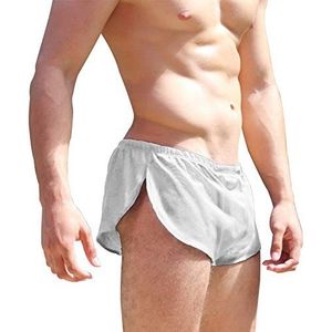 Alivebody Heren sexy mesh korte broek met gedeeltelijke zijkanten lounge shorts ondergoed boxershorts, wit, M