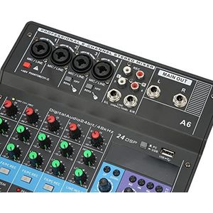 Sound Console USB Mini Mixing Desk Spraakopname BT Geluidskaart 6-kanaals Mixer voor Thuismuziekproductie Live-uitzending Zingen 100‑240VBluetooth-geluidskaart 6-weg Mixer Mixer