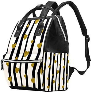 Multifunctionele grote baby luiertas rugzak,Zwart-wit streep hartpatroon,Luiertas Travel Back Pack voor mama en papa