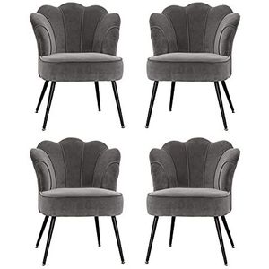 GEIRONV Set van 4 fluwelen keuken eetkamer stoelen, 33 × 67 × 83cm met zwarte metalen benen woonkamer stoelen appartement balkon stoel Eetstoelen (Color : Gris)