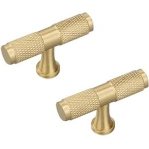 Meubelhandvat Gouden Kastgrepen Vintage, 2 STUKS Kastgrepen Massief Messing | Geborsteld koper, totale lengte: 50-380 mm T-vorm trekt kledingkastdeurgrepen met schroeven - 380 mm/15 inch (Color : Gol