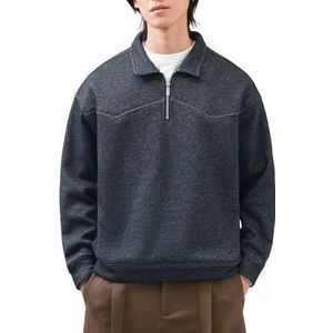 QOUERUUE Heren Gewassen Imitatie Denim Pullover Sweatshirt Met Kwartrits Warme Sherpa Fleece Voering Casual Dikke Sweatshirts,Blauw,3XL