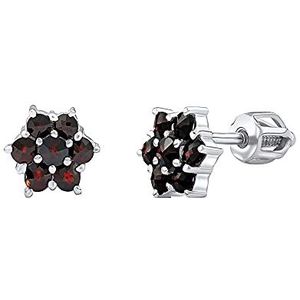 SILVEGO Damesoorbellen van 925 sterling zilver met echte Boheemse granaten bloem oorstekers 7 mm