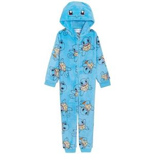 Kids Pokemon Onesie Meisjes Jongens Dress Up All In One Outfit Hooded Slaappak Met 3D Capuchon Fleece Pyjama Rits Loungewear, Squirtle, 9-10 jaar