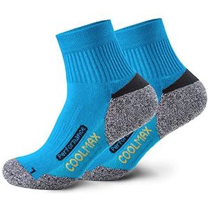 Piarini 2 paar Coolmax wandelsokken zomer kort, ademend, anti-blaren & gepolijst - outdoor trekkingsokken dames heren - maat 35-38 tot 47-50, petrol, 35-38 EU