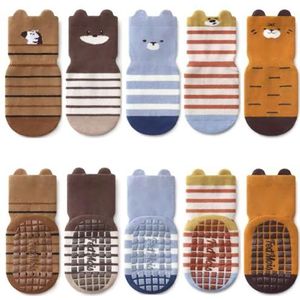 FedMois 5 paar antislipsokken van katoen voor baby's en kinderen, diermotief, Zebra, 0-12 Maanden