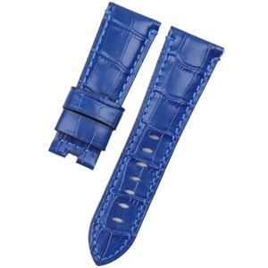 24 Mm 26 Mm Krokodil Patroon Echt Bamboe Lederen Horlogeband Compatibel Met Panerai Band PAM441 Armband Vlinder Gesp Accessoires (Color : Light Blue, Size : 24MM WITH LOGO_BLACK BUCKLE)