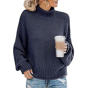 Herfst/Winter Sweater Dames Dikke Draad Coltrui Trui Vrouwen, marineblauw, XL