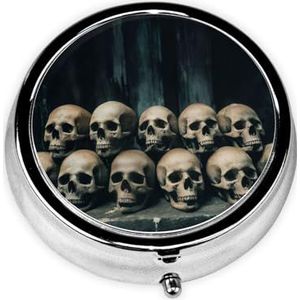 Draagbare pillendoos Horror Ghost Skull 3 Compartiment Medicine Pil Case Houder, Leuke Reizen Dagelijkse Pillenhoes, Ronde Kleine Geneeskunde Organizer Reizen Pillendoos voor Portemonnee & Pocket