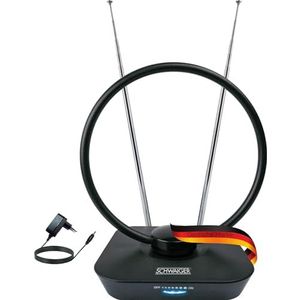 SCHWAIGER 720365 DVB-T2 binnenantenne actief met versterker DAB+ DVB-T antenne Televisie LTE knipfilter Digitale televisie ontvangst Telescoopstangen met statief Ronde antenne