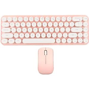 Combinatie van typemachine, toetsenbord en muis, verstelbare DPI-afneembare toetsdoppen op batterijen, 2,4 GHz, stabiele transmissie, optische muis voor computer (wit roze)