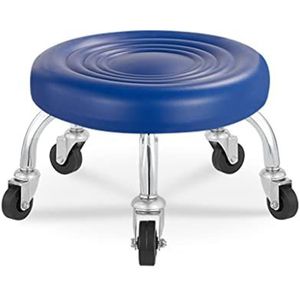 Rolstoel lage kruk, ronde kruk met wielen PU lederen lage rolstoel kruk stoel, rollende stoel kruk for thuiskantoor garage winkel (Color : Blu, Size : 32.5 * 23 * 6cm)