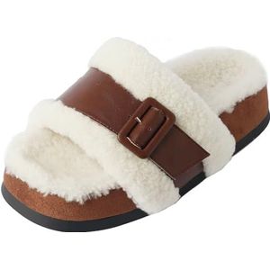 Cocey Warme winterpantoffels met plateauzool voor dames, donkerbruin, 38 EU