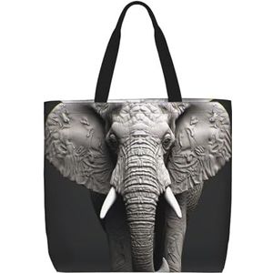 DEHIWI 3d Grijze Olifant Tote Bag Voor Vrouwen Waterdichte Casual Schoudertas Met Rits Kruidenier Handtassen Voor Kantoor Winkelen Reizen, Zwart, One Size