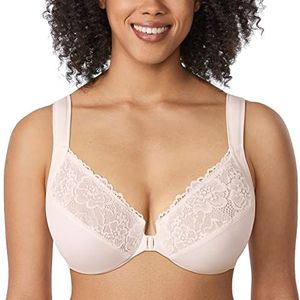DELIMIRA Dames Voorsluiting BH met beugel Kant Large Size Volledige cups zonder inzetstukken Kokoswit 90E