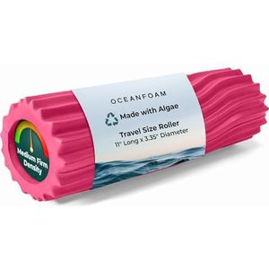 Oceanfoam Ripple Roller - Spiermassage Foam Roller voor rugpijn en stretching - Ergonomische golfstructuur - Yoga, Atletiek & Wellness - Compact, reisformaat, 28 x 8,5 cm - Hot Pink