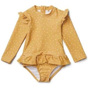 ERMODA Kinderen meisjes Rashguard badpak UV 50+ lange mouw eendelige badmode rits (kleur: geel B, maat: 12-18M)