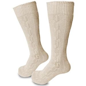 Steigenhöfer Manufaktur Klederdrachtsokken voor heren en dames, lang, klassieke kniekousen in vlechtpatroon, Oktoberfest, kousen van katoen voor mannen en vrouwen, beige, 43-44 EU