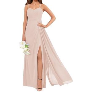 KURFACE Spaghetti Strap Chiffon Bruidsmeisjesjurken voor Vrouwen Geplooid Korset Mouwloze Formele Jurk Avondjurk, Blush Roze, 32