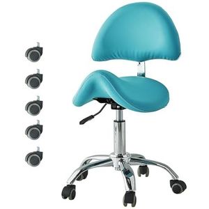 JAVPTAV Ergonomische zadelvormige kruk met wielen, 360 ° draaibare professionele rolstoelen, 49-64 cm tandartspraktijk massage spa schoonheidssalon bureaustoel (blauw)