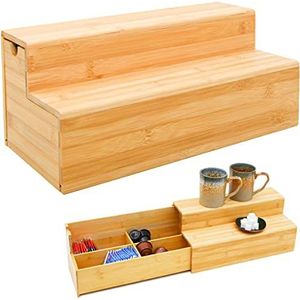 Bamboe Box voor Koffie en Thee - 36x17x16 Koffiecapsules Organiser - Houten Doos met Lade