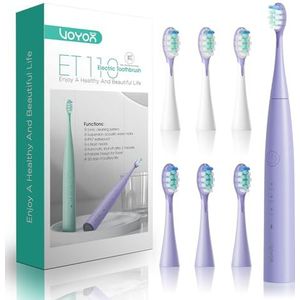 VOYOR-HEALTH Elektrische tandenborstel, ultrasone tandenborstel voor volwassenen met 6 borstelkoppen, oplaadbare ultrasone tandenborstels met intelligente timer, IPX7 waterdicht, ET110 (seringskleur)