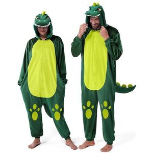 Spooktacular Creations - Pyjama van fleece, uniseks, volwassenen, dinosauruskostuum, Groen, M